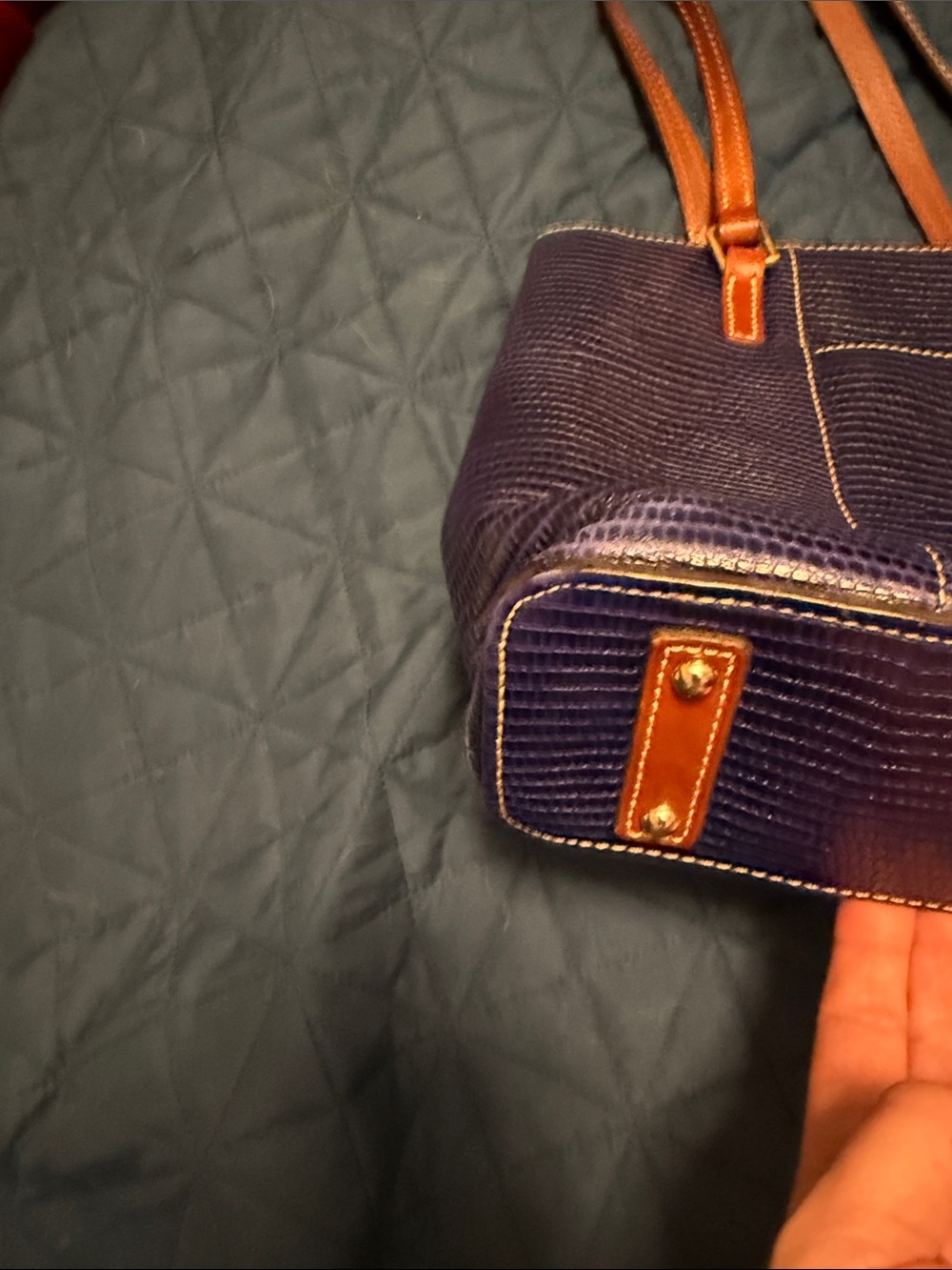 Dooney & Bourke blue Lizard-Embossed Tote with Brown Straps - Picture 14 of 14